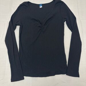 Old Navy Black Long Sleeve Ribbed Top Size Large Tall
